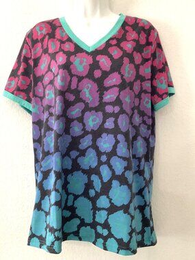 Crazy Train Multi-Color Gradient Leopard V-Neck Top - Size Large